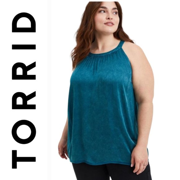 Torrid Teal Grecian Satin Charmeuse Sleeveless Goddess Neck Tank Plus Size 1X - Picture 1 of 9